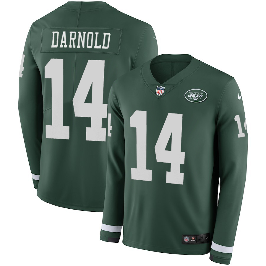 Women New York Jets 14 Darnold green Limited NFL Nike Therma Long Sleeve Jersey